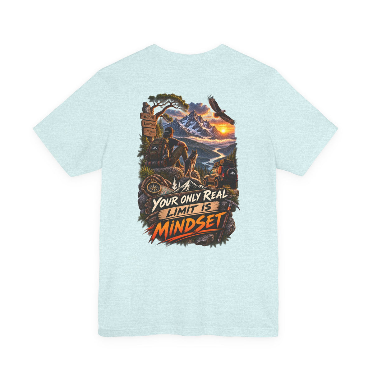 Mindset Adventure Graphic Tee — "Your Only Real Limit Is Mindset" Motivational Mountain T‑Shirt