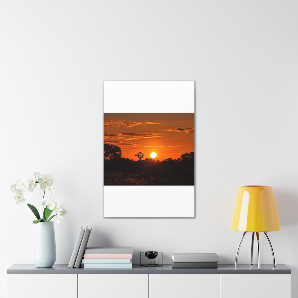 Sunset Windmill Canvas Print — Rural Farmhouse Wall Art