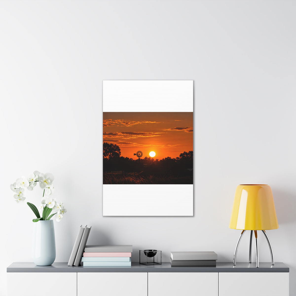 Sunset Windmill Canvas Print — Rural Farmhouse Wall Art