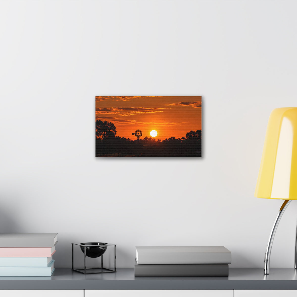 Sunset Windmill Canvas Print — Rural Farmhouse Wall Art