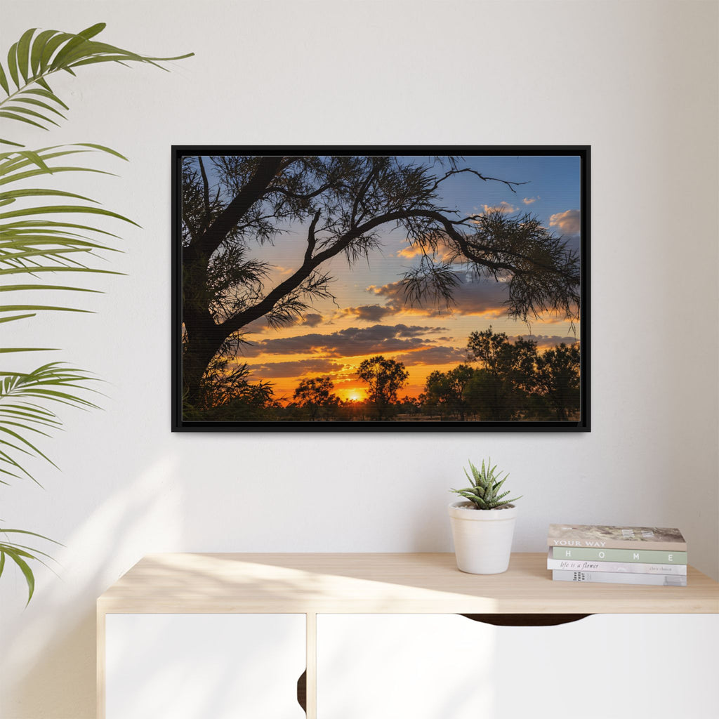 Sunset Silhouette Matte Canvas Print — Framed Landscape Wall Art