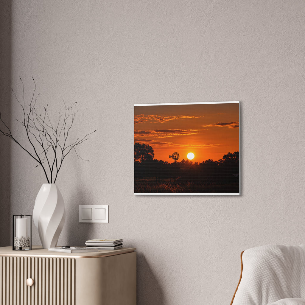 Sunset Windmill Canvas Print — Rural Farmhouse Wall Art