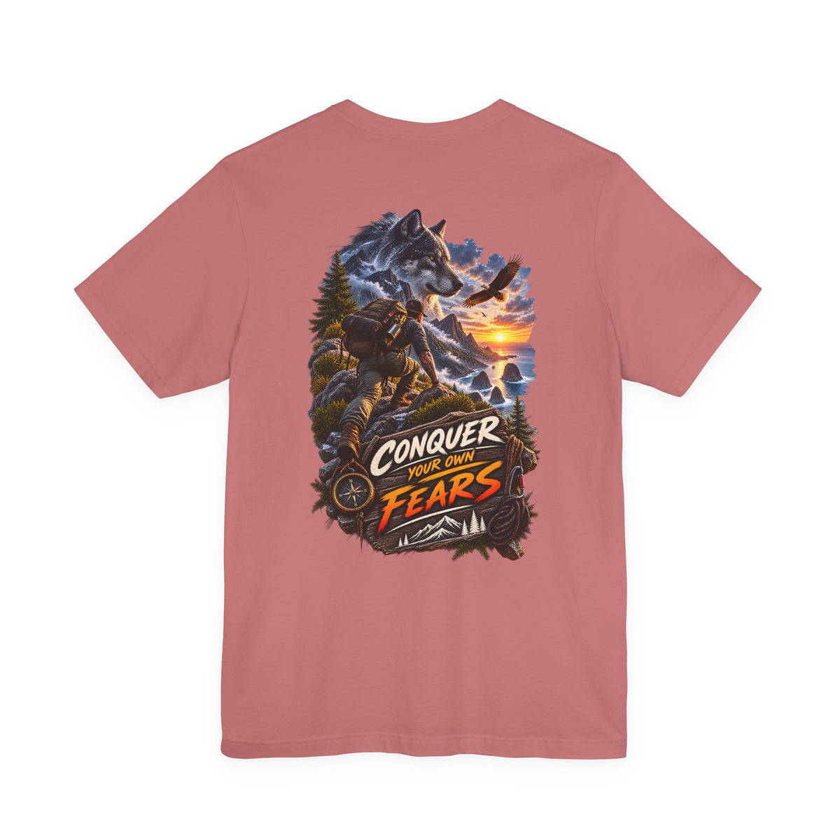 Conquer Your Fears Wolf Graphic Tee — Adventure Motivational T-Shirt