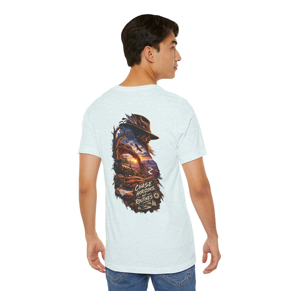 T-shirt Chase Horizons — Haut à motif coucher de soleil aventure