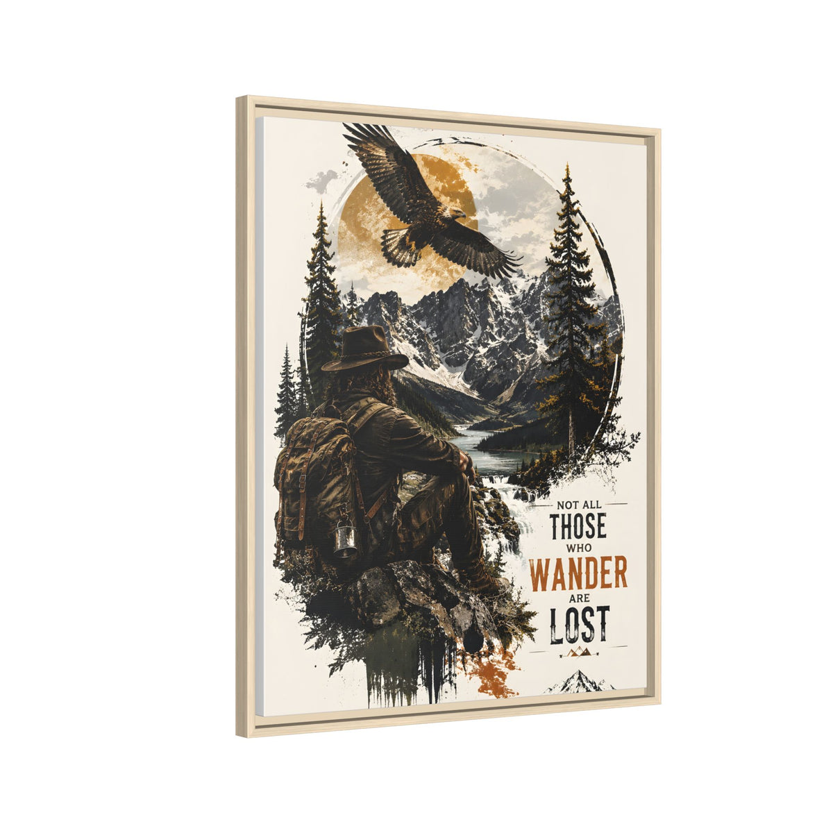 Wanderer Hiking Framed Canvas — "Not All Those Who Wander Are Lost" Wall Art