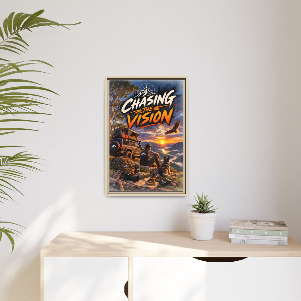Chasing the Vision Matte Canvas Print (Framed) — Adventure Landscape Wall Art