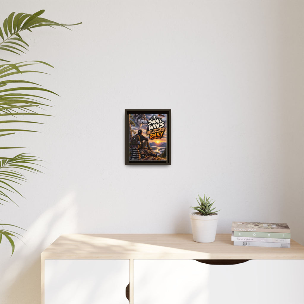 Small Wins Add Up Daily Framed Canvas Wall Art — Motivational Hiking Print