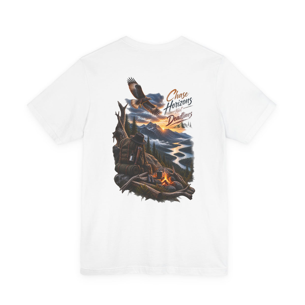 T-Shirt — 'Chase Horizons, Dream Big' Eagle Mountain Campfire Graphic Tee