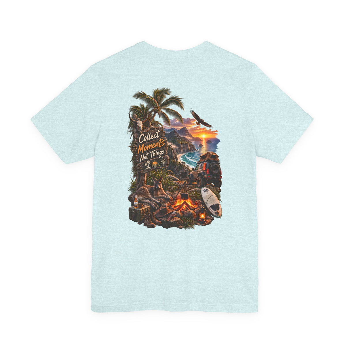 T-Shirt — "Collect Moments Not Things" Tropical Beach Camping Graphic Tee