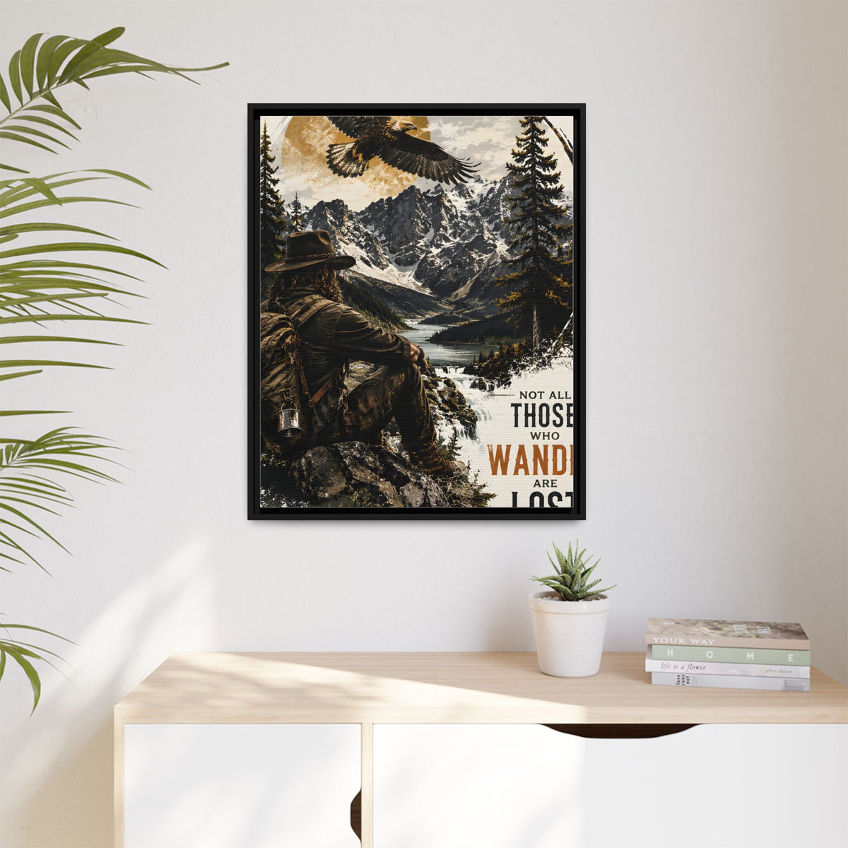 Wander Not Lost Eagle Mountain Canvas Print — Framed Matte Wall Art