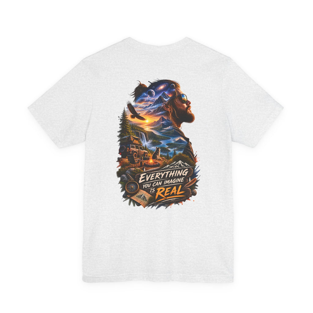 T-shirt graphique « Everything You Can Imagine Is Real » — Imprimé au dos nature et aventure surréalistes