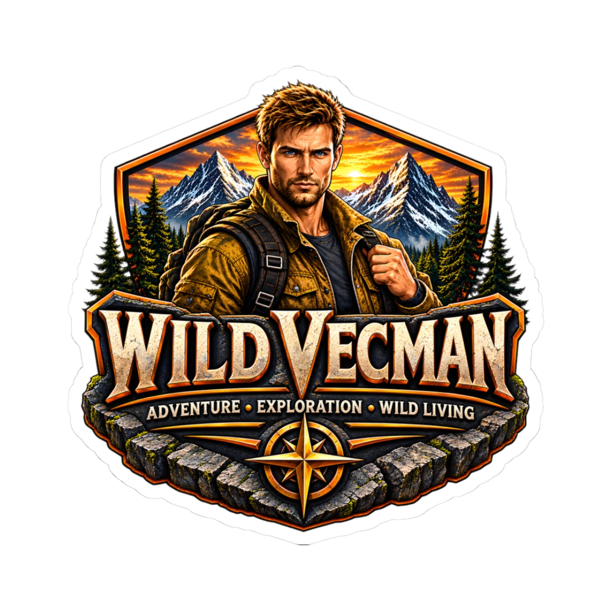 Outdoor Adventure Sticker — "Wild Vecman" Kiss-Cut Vinyl Decal