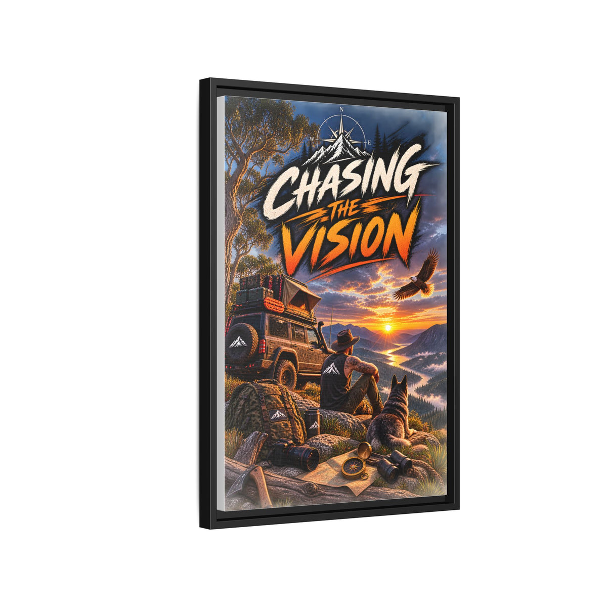 Chasing the Vision Matte Canvas Print (Framed) — Adventure Landscape Wall Art