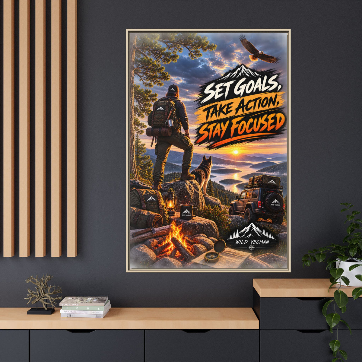 Motivational Adventure Canvas — “Set Goals, Take Action, Stay Focused”
