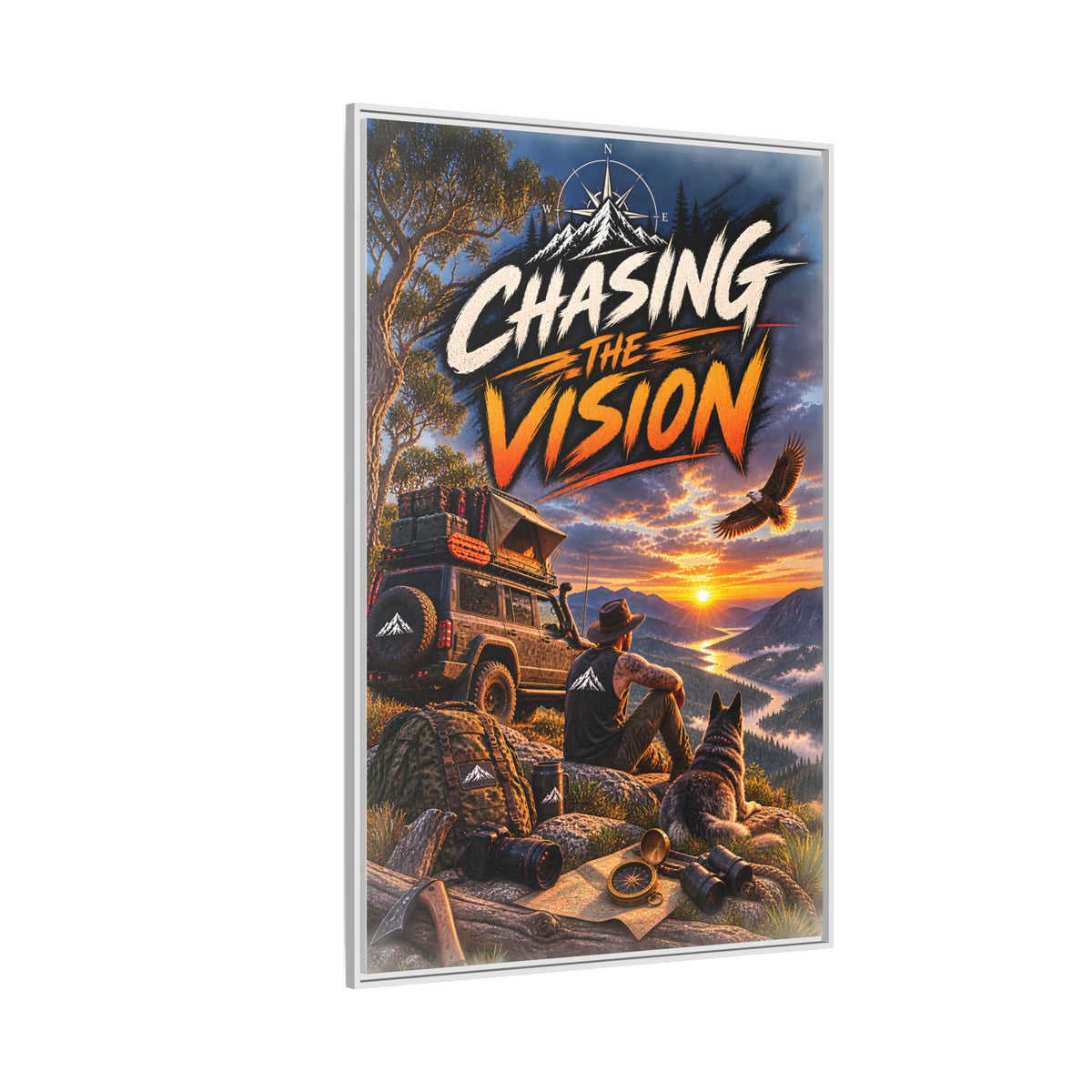 Chasing the Vision Matte Canvas Print (Framed) — Adventure Landscape Wall Art