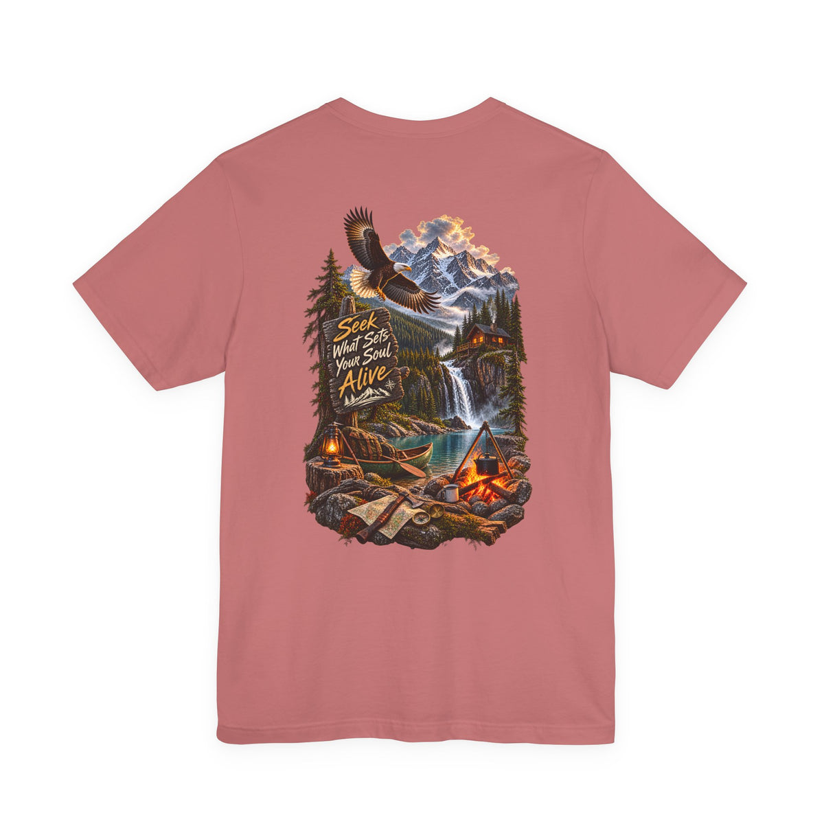 Adventure Tee — 'Seek What Sets Your Soul Alive' Mountain & Campback Graphic