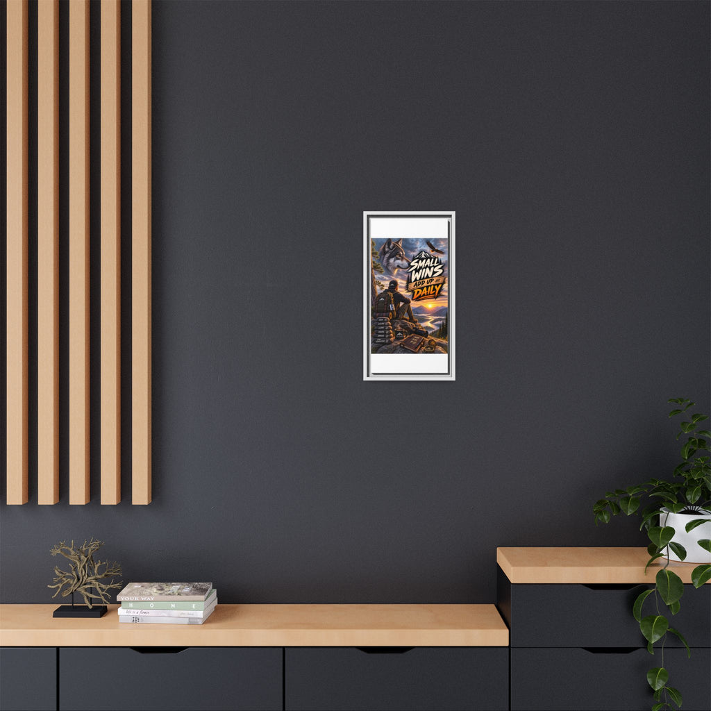 Small Wins Add Up Daily Framed Canvas Wall Art — Motivational Hiking Print