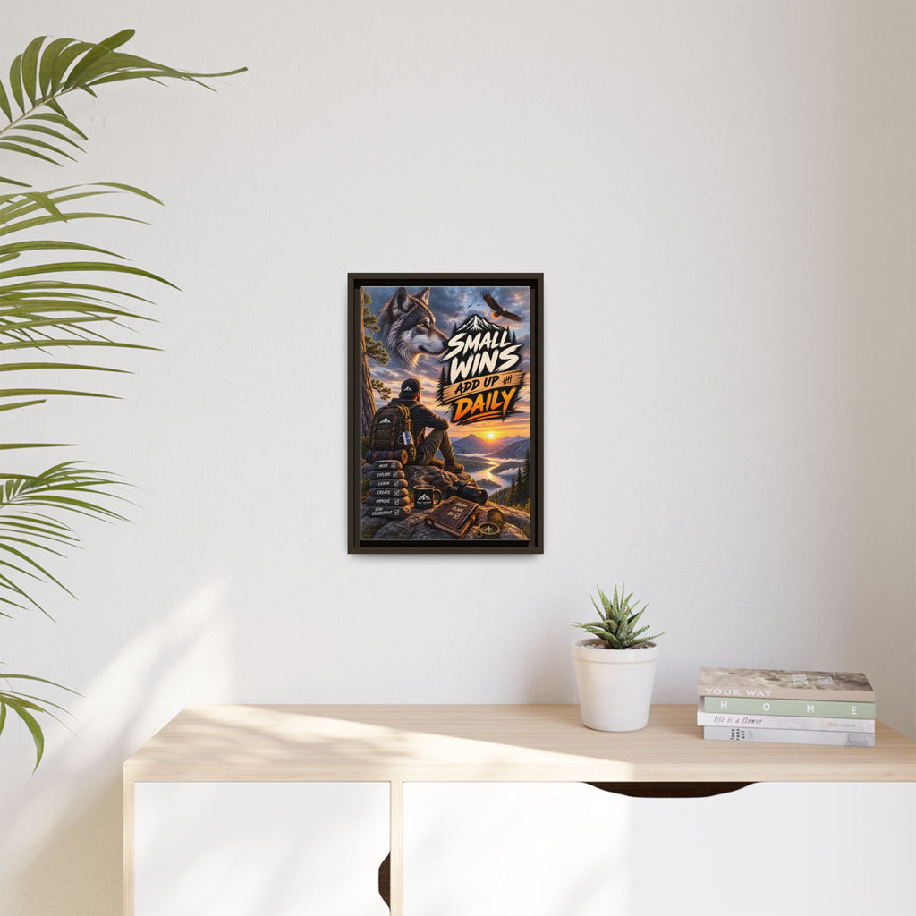 Small Wins Add Up Daily Framed Canvas Wall Art — Motivational Hiking Print