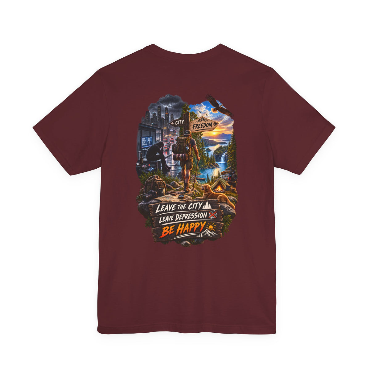 Leave the City Leave Depression Be Happy T‑Shirt — Mental Health Outdoors Graphic Tee