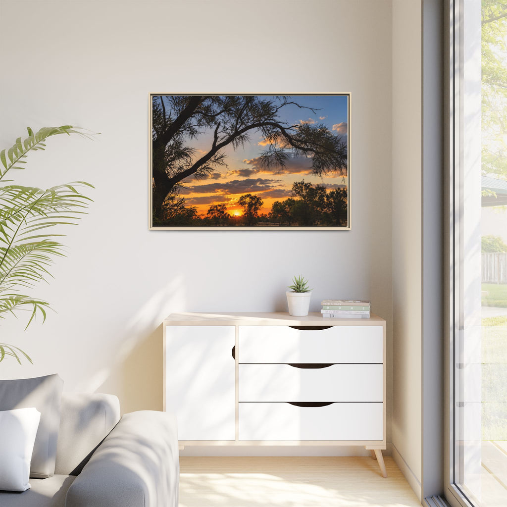 Sunset Silhouette Matte Canvas Print — Framed Landscape Wall Art