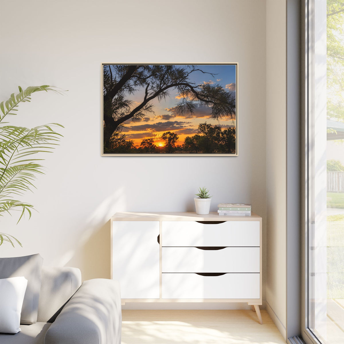 Sunset Silhouette Matte Canvas Print — Framed Landscape Wall Art