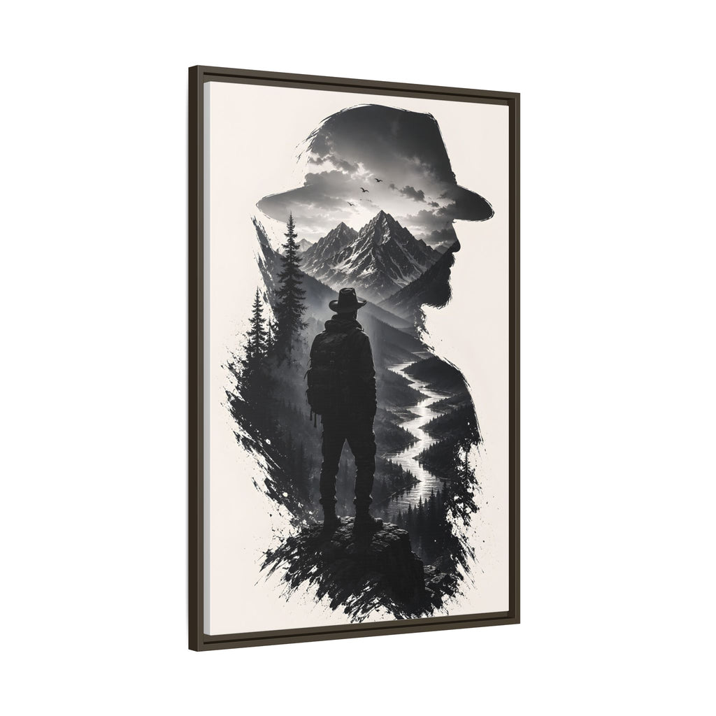 Toile encadrée silhouette de randonneur en montagne