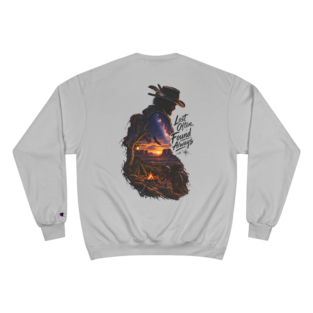 Adventure Champion Sweatshirt — 'Lost Often, Found Always' Mountain Graphic Crewneck