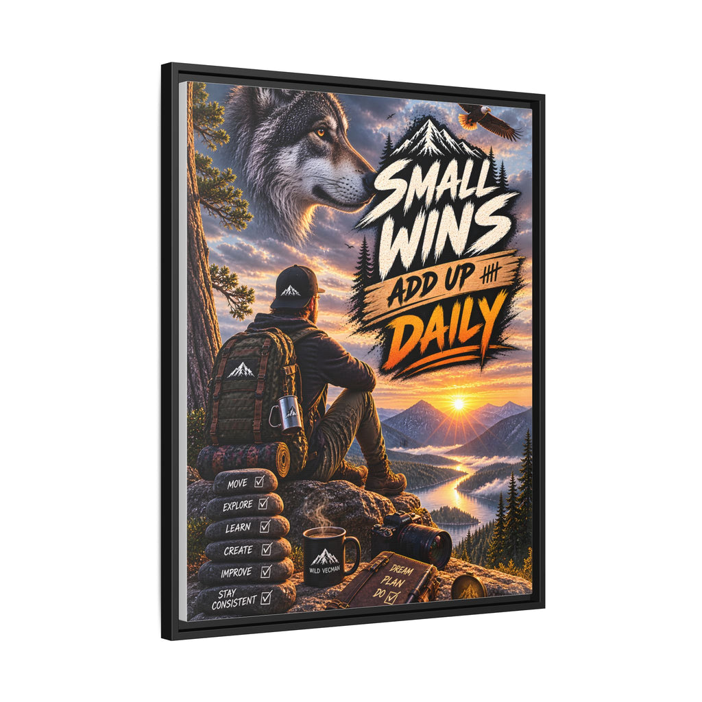Small Wins Add Up Daily Framed Canvas Wall Art — Motivational Hiking Print