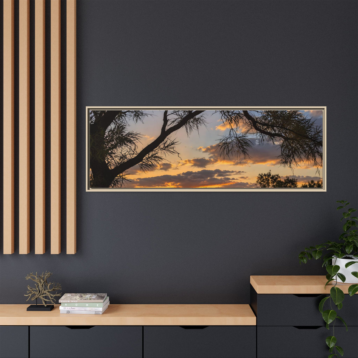 Sunset Silhouette Matte Canvas Print — Framed Landscape Wall Art
