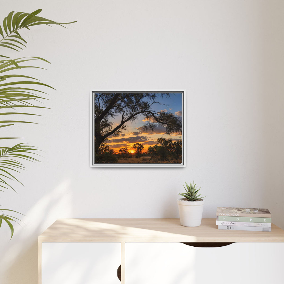 Sunset Silhouette Matte Canvas Print — Framed Landscape Wall Art