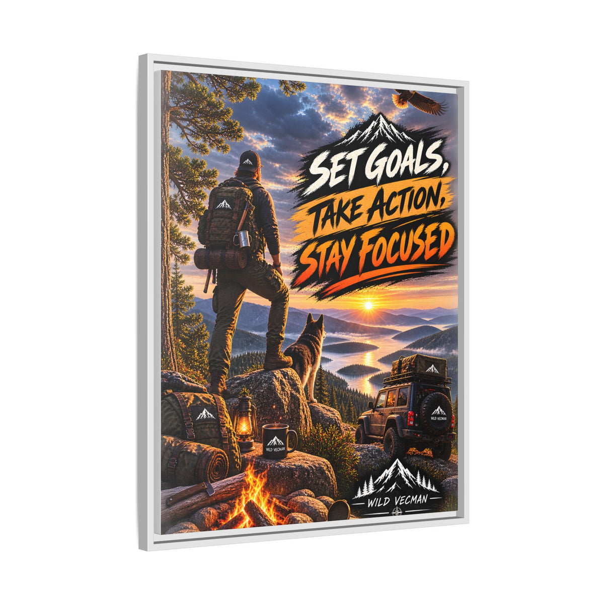 Motivational Adventure Canvas — “Set Goals, Take Action, Stay Focused”