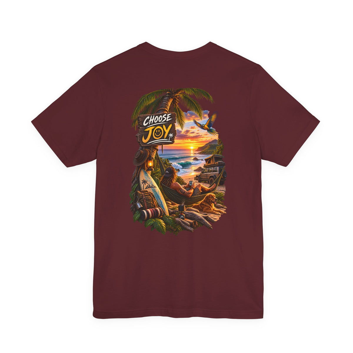 T-Shirt — 'Choose Joy' Tropical Sunset Beach Graphic Tee