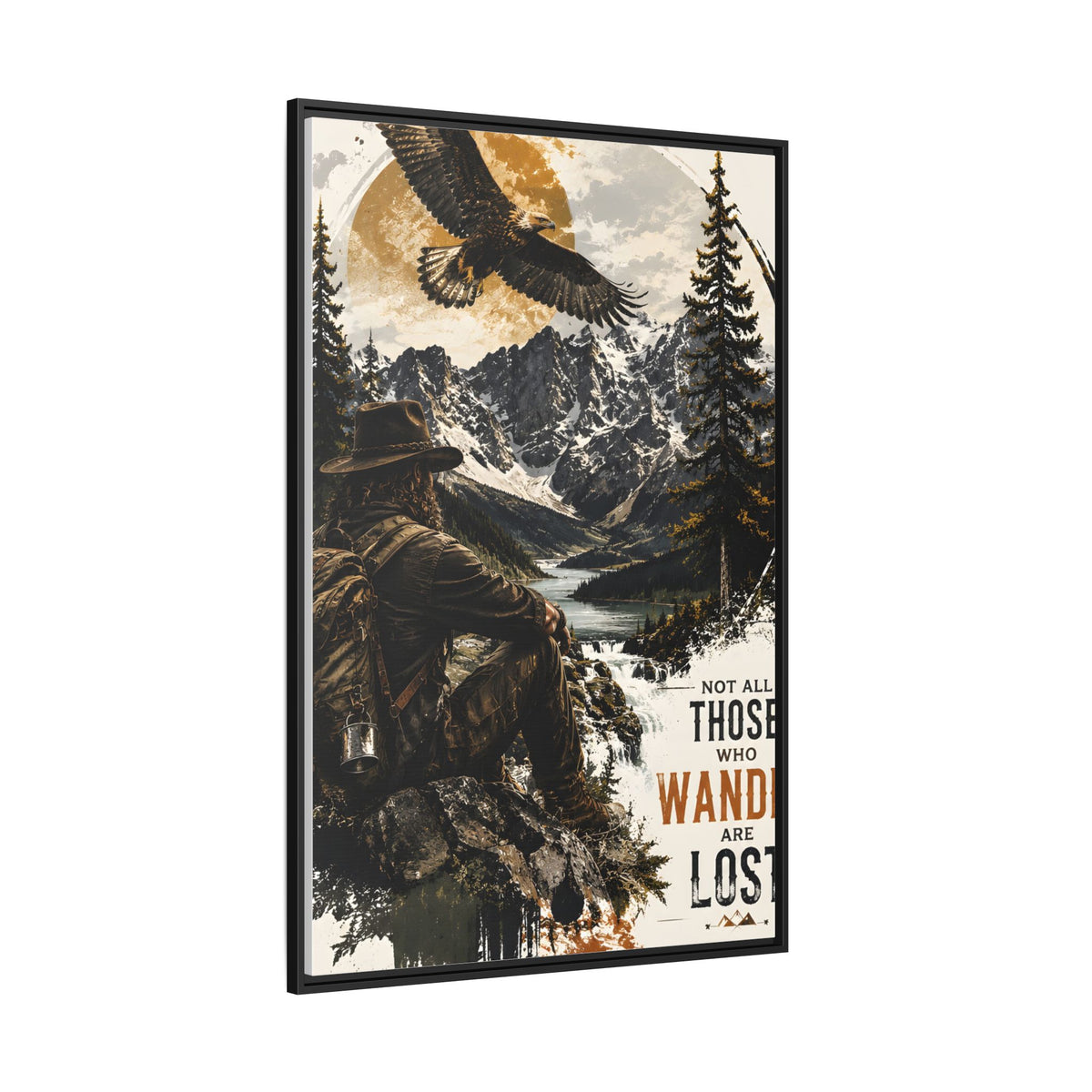 Wander Not Lost Eagle Mountain Canvas Print — Framed Matte Wall Art