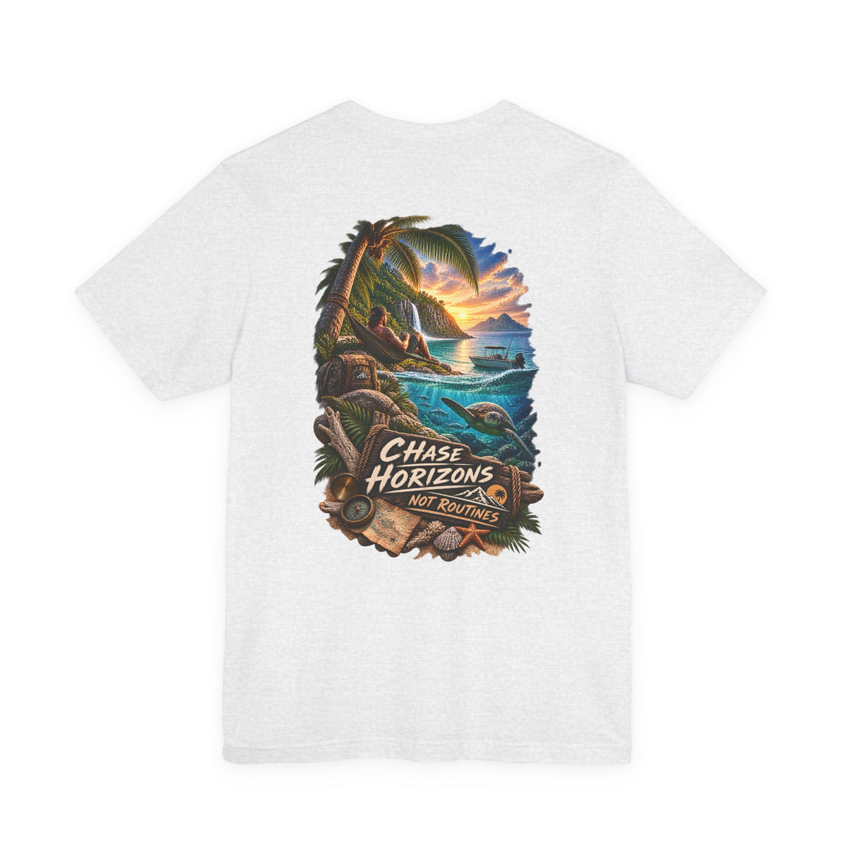 Chase Horizons Sunset Beach Tee — Adventure Coastal Graphic T-Shirt