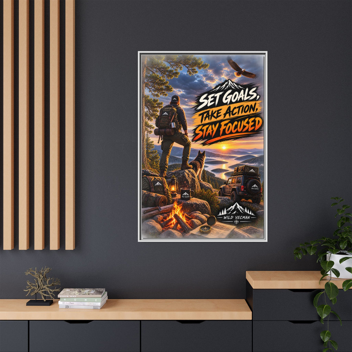 Motivational Adventure Canvas — “Set Goals, Take Action, Stay Focused”