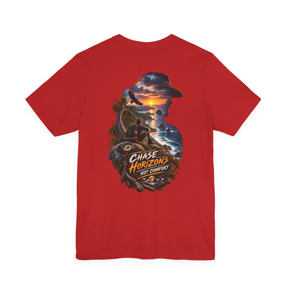 Chase Horizons Graphic Tee — 'Chase Horizons Not Comfort' Sunset Adventure T-Shirt
