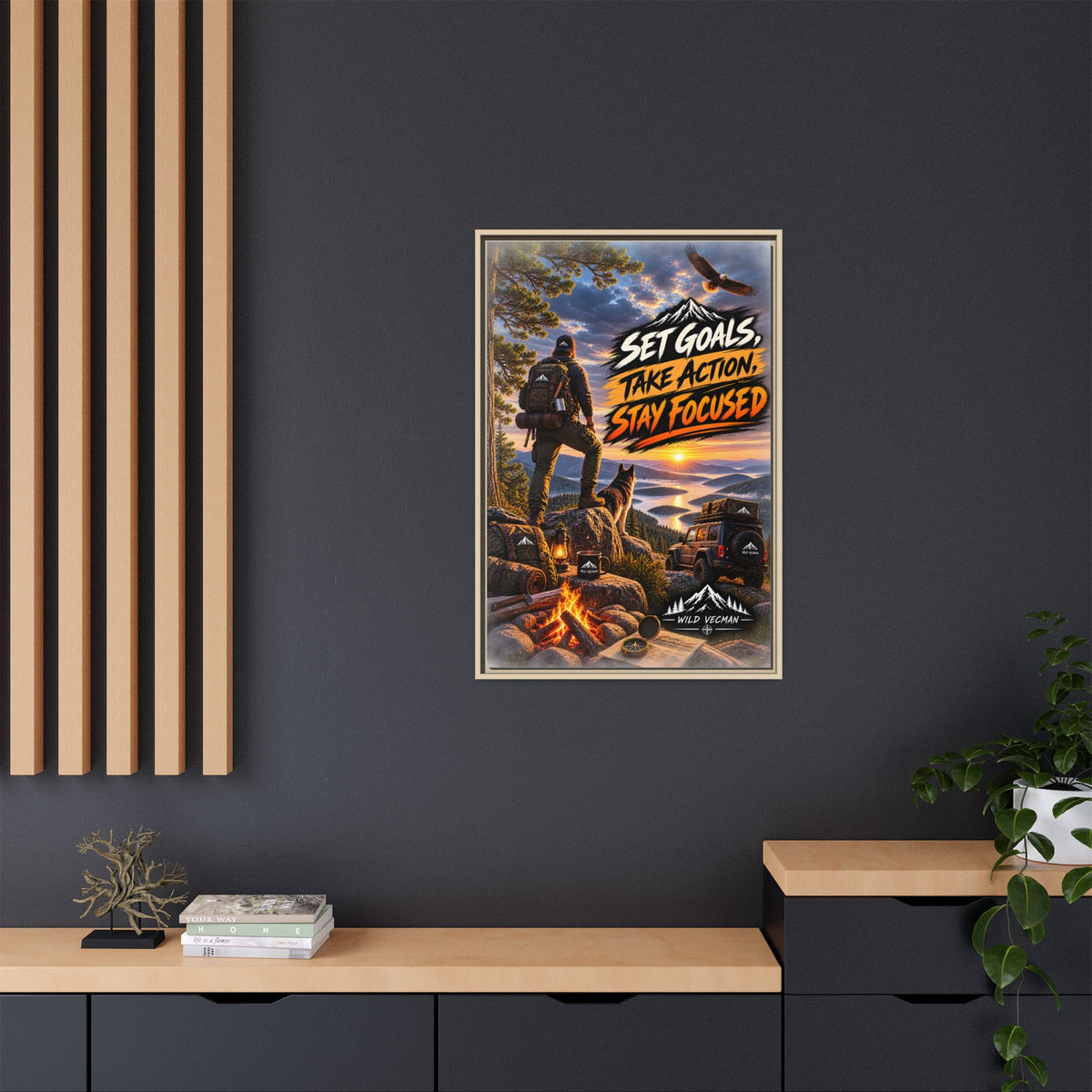 Motivational Adventure Canvas — “Set Goals, Take Action, Stay Focused”
