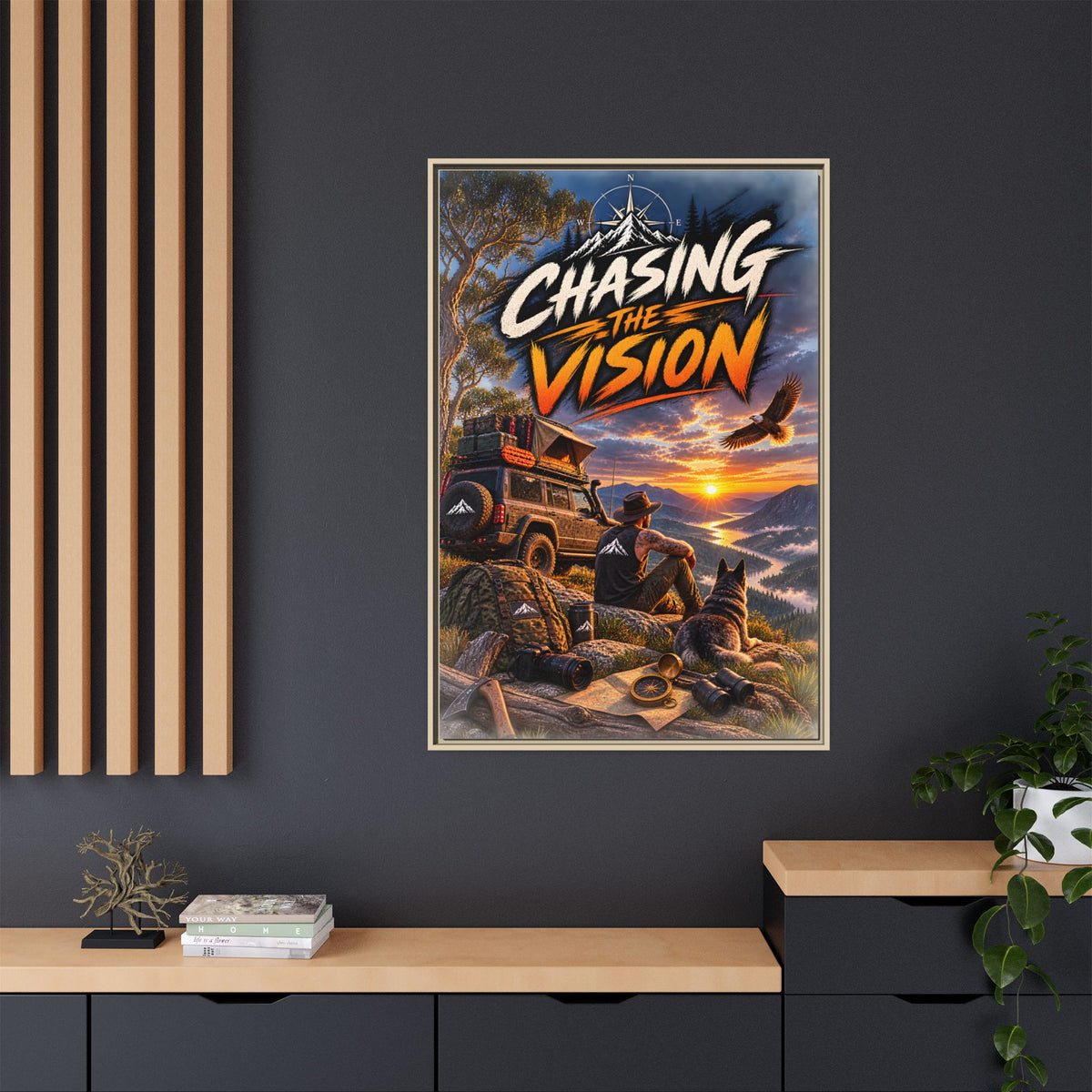 Chasing the Vision Matte Canvas Print (Framed) — Adventure Landscape Wall Art