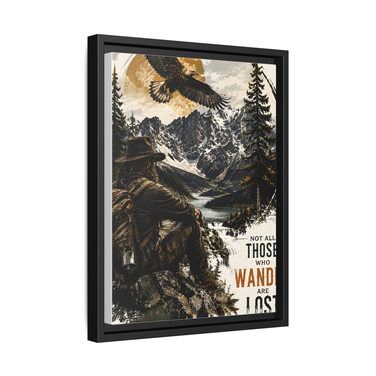 Wander Not Lost Eagle Mountain Canvas Print — Framed Matte Wall Art
