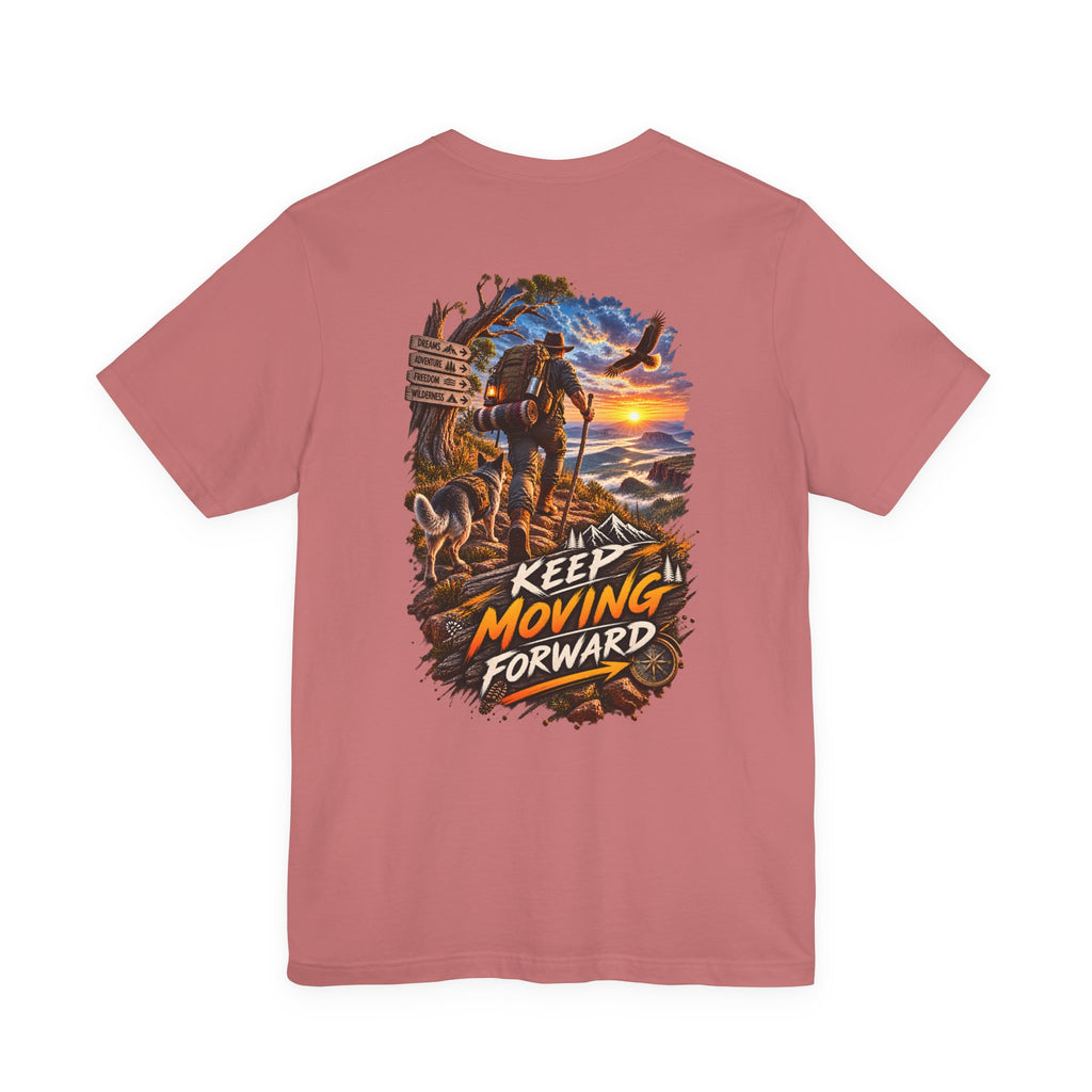 Keep Moving Forward T-Shirt — Motivational Hiker Sunset Graphic Tee