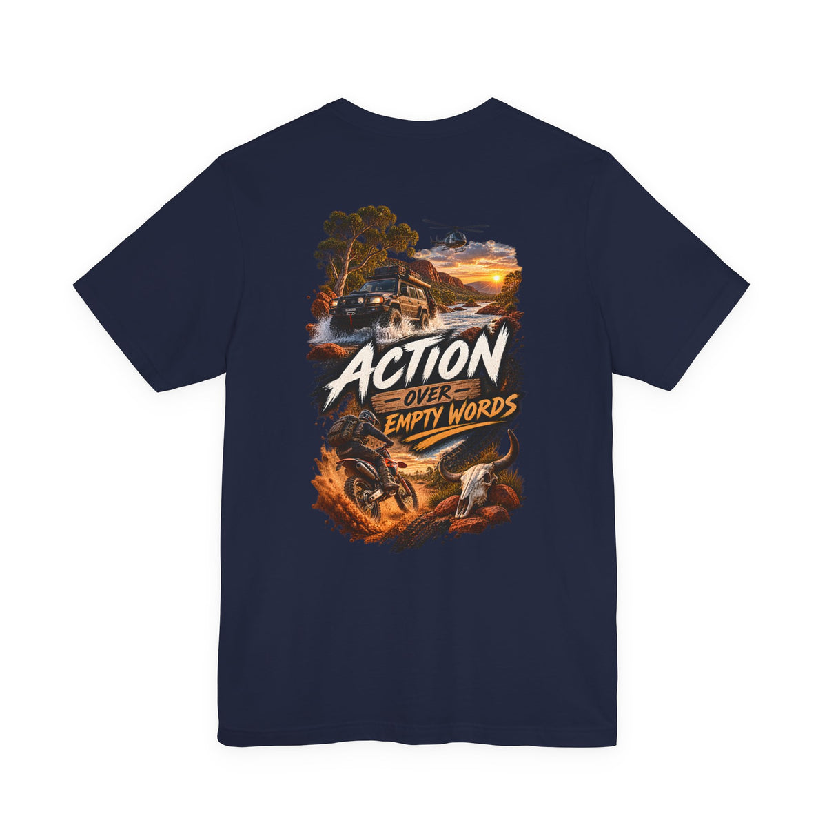 Action Over Empty Words Tee - Adventure Military Graphic T-Shirt
