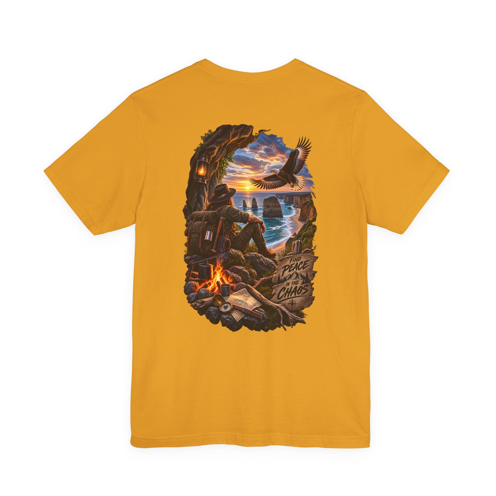 T-shirt Aventure au feu de camp côtier — Tee-shirt Coucher de soleil, Aigle & Explorateur du bord de mer