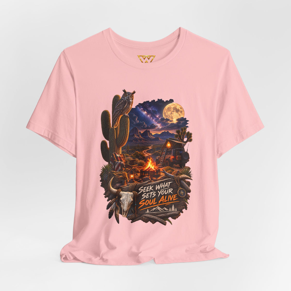 Campfire Desert Graphic Tee — "Seek What Sets Your Soul Alive"