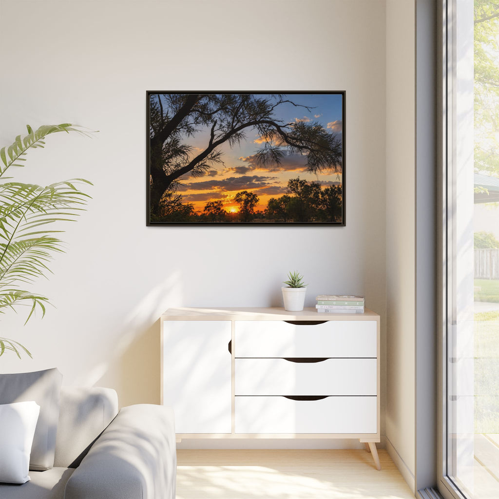 Sunset Silhouette Matte Canvas Print — Framed Landscape Wall Art