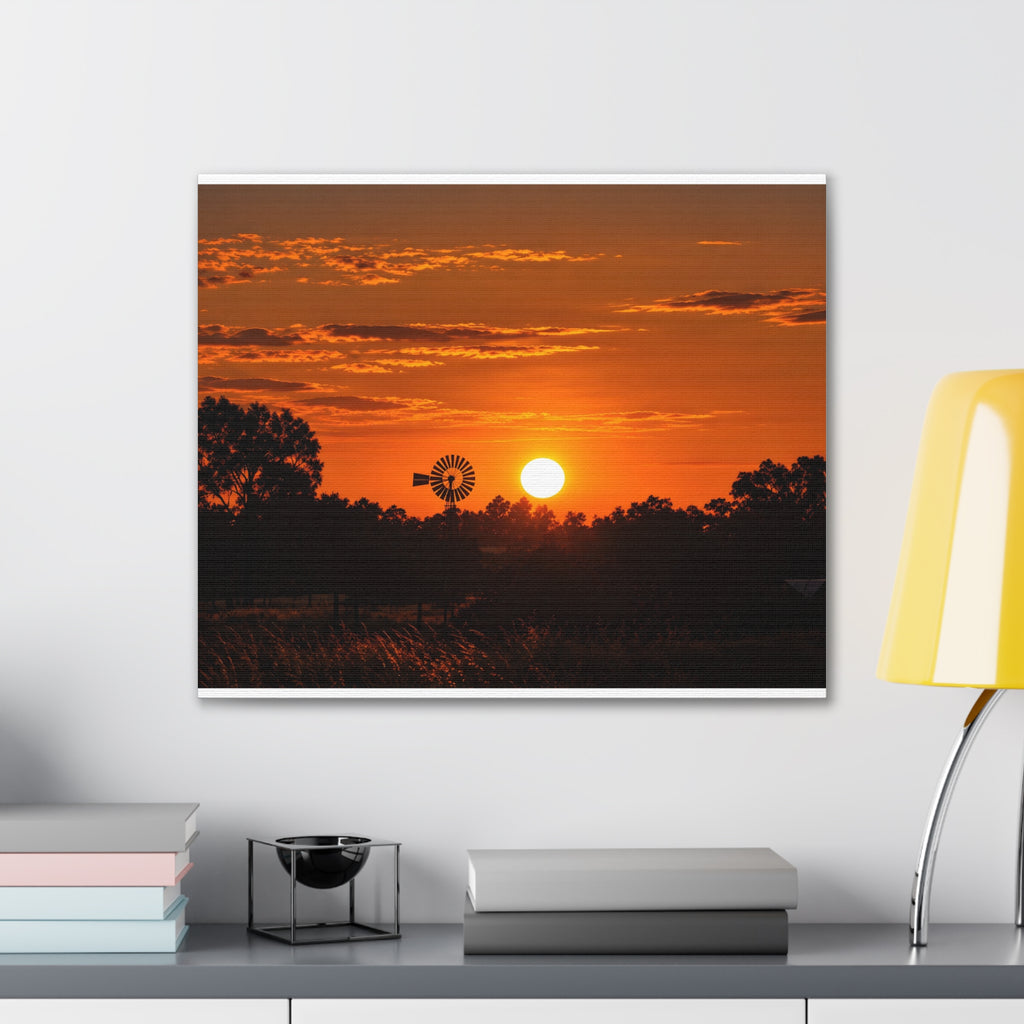 Sunset Windmill Canvas Print — Rural Farmhouse Wall Art