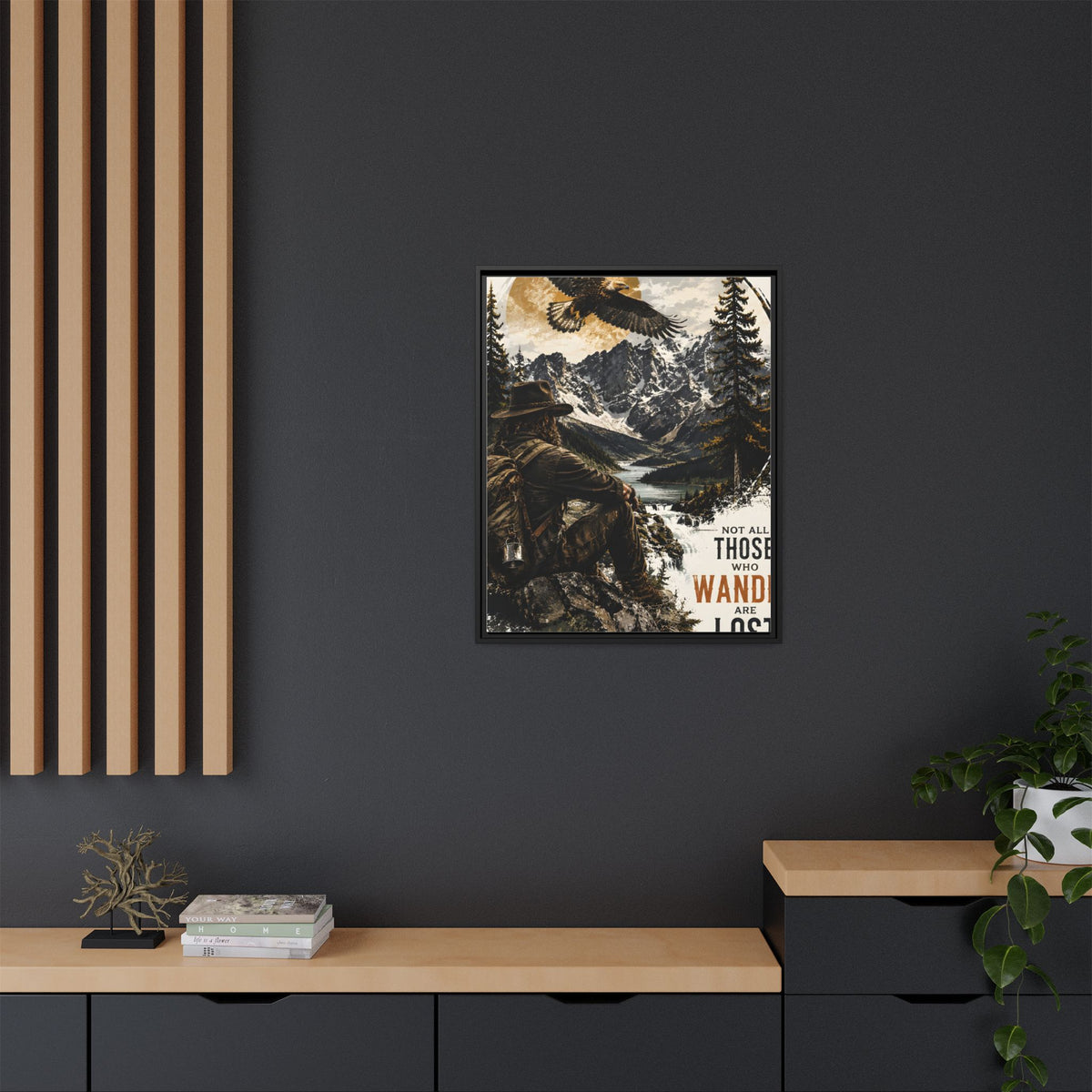 Wander Not Lost Eagle Mountain Canvas Print — Framed Matte Wall Art