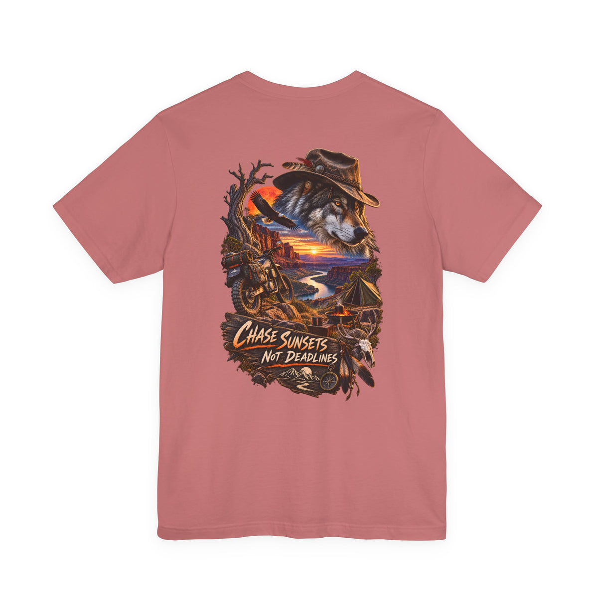 Chase Sunsets Graphic Tee — Motorcycle Sunset Rider Back Print