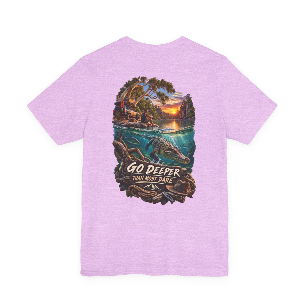 Go Deeper Dolphin Beach Tee — Nautical Sunset Ocean Graphic T‑Shirt