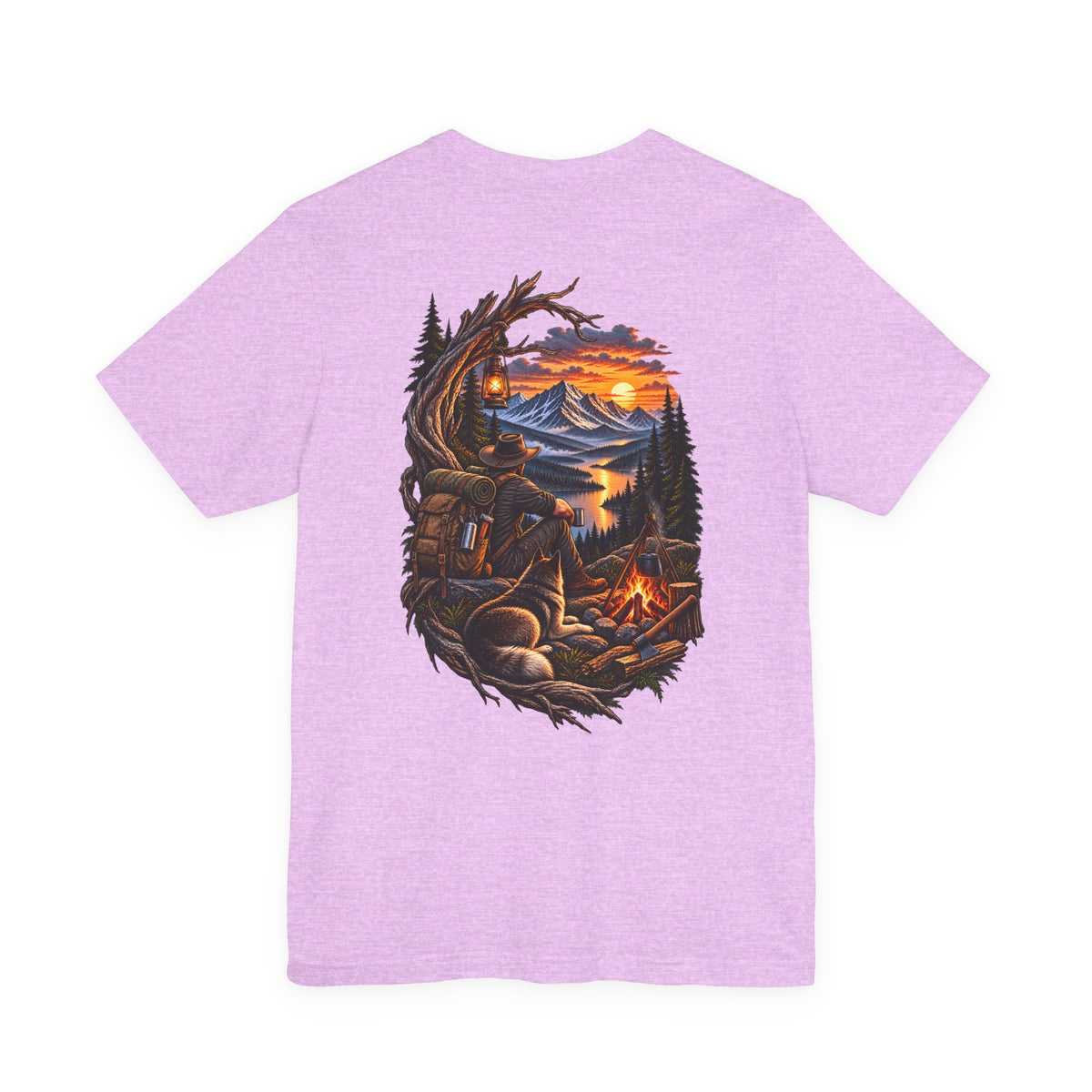 Camping Adventure T-Shirt — Mountain Sunset Campfire Graphic