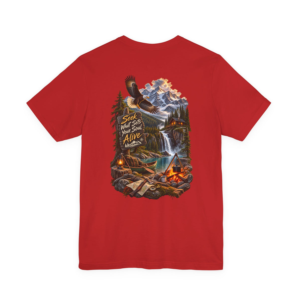 Adventure Tee — 'Seek What Sets Your Soul Alive' Mountain & Campback Graphic